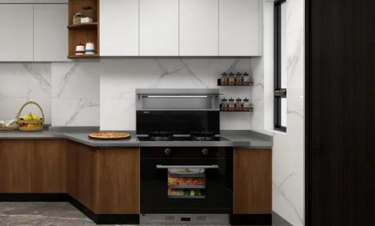 17㎡森歌开放式厨房  一台A8ZK蒸烤一体集成灶搭配不锈钢橱柜  完美融入新中式设计